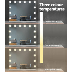 Embellir Hollywood Makeup Mirror With Light 12 LED Bulbs Vanity Lighted Silver 58cm x 46cm Tristar Online