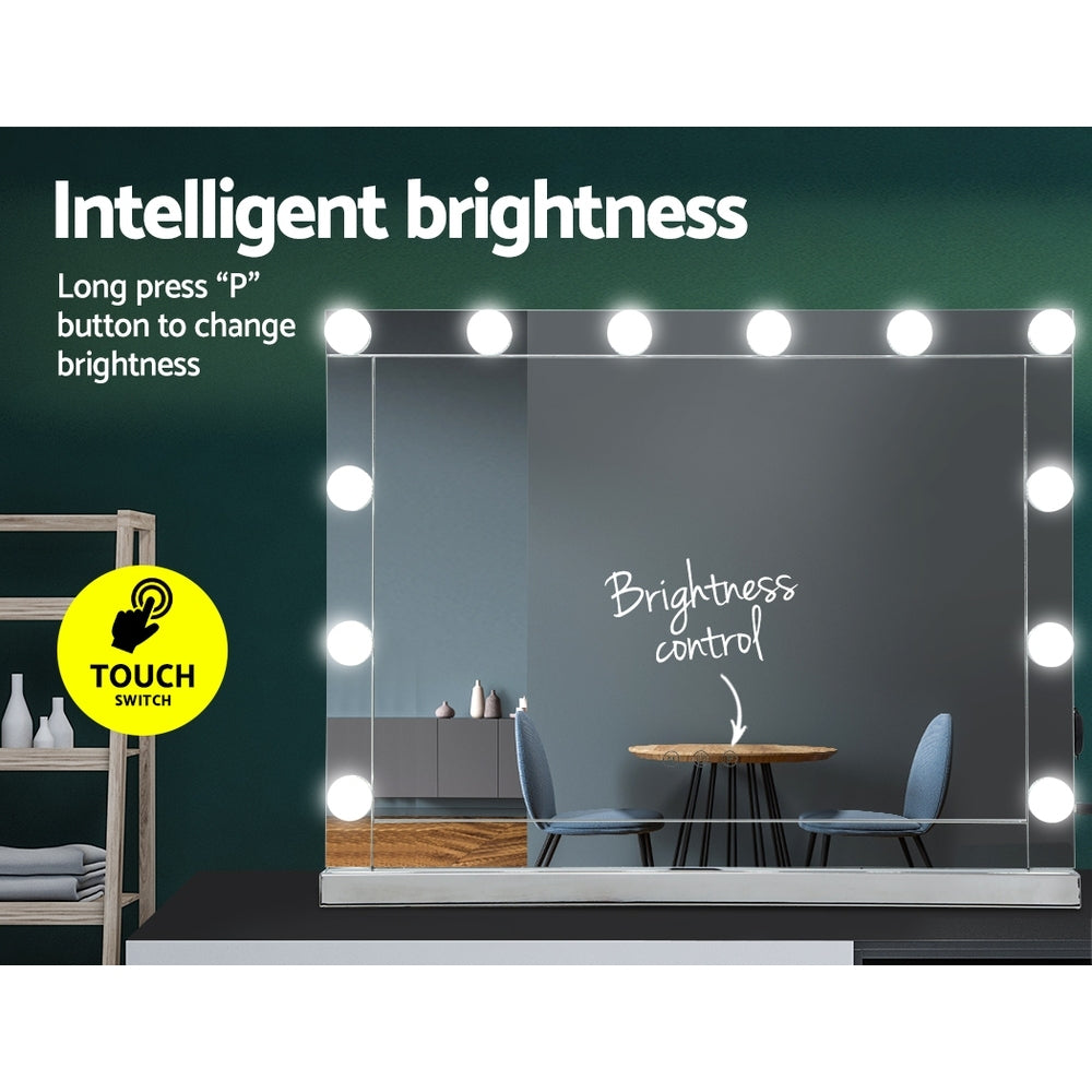 Embellir Hollywood Makeup Mirror With Light 12 LED Bulbs Vanity Lighted Silver 58cm x 46cm Tristar Online