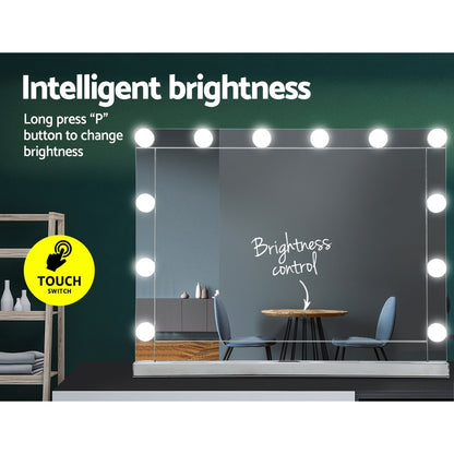 Embellir Hollywood Makeup Mirror With Light 12 LED Bulbs Vanity Lighted Silver 58cm x 46cm Tristar Online