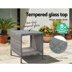 Gardeon Side Table Coffee Patio Outdoor Furniture Rattan Desk Indoor Garden Grey Tristar Online