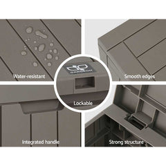 Gardeon Outdoor Storage Box 118L Container Lockable Indoor Garden Toy Tool Shed Grey Tristar Online