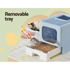 i.Pet Cat Litter Box Large Tray Kitty Toilet Enclosed Hooded Foldable Scoop Blue Tristar Online