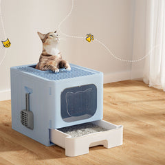 i.Pet Cat Litter Box Large Tray Kitty Toilet Enclosed Hooded Foldable Scoop Blue Tristar Online