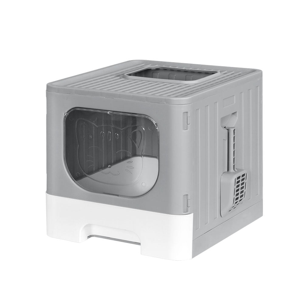 i.Pet Cat Litter Box Large Tray Kitty Toilet Enclosed Hooded Foldable Scoop Grey Tristar Online