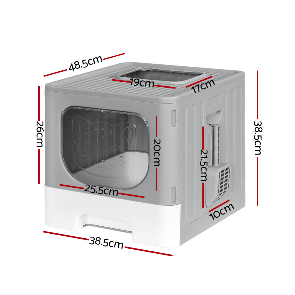 i.Pet Cat Litter Box Large Tray Kitty Toilet Enclosed Hooded Foldable Scoop Grey Tristar Online
