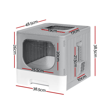 i.Pet Cat Litter Box Large Tray Kitty Toilet Enclosed Hooded Foldable Scoop Grey Tristar Online