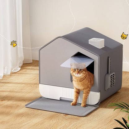 i.Pet Cat Litter Box Large Tray Kitty Toilet Fully Enclosed House Hooded Scoop Mat Grey Tristar Online
