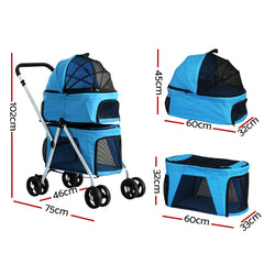 i.Pet Pet Stroller Dog Pram Large Cat Carrier Travel Foldable 4 Wheels Double Tristar Online