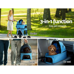 i.Pet Pet Stroller Dog Pram Large Cat Carrier Travel Foldable 4 Wheels Double Tristar Online