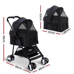 i.Pet Pet Stroller Dog Carrier Foldable Pram 3 IN 1 Middle Size Black Tristar Online