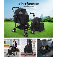 i.Pet Pet Stroller Dog Carrier Foldable Pram 3 IN 1 Middle Size Black Tristar Online