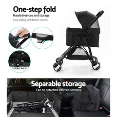 i.Pet Pet Stroller Dog Carrier Foldable Pram 3 IN 1 Middle Size Black Tristar Online