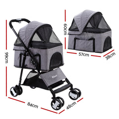 i.Pet Pet Stroller Dog Carrier Foldable Pram 3 IN 1 Middle Size Grey Tristar Online