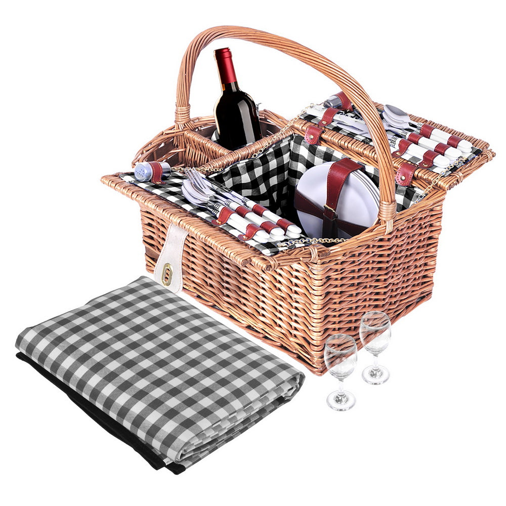 Alfresco 4 Person Picnic Basket Set Basket Outdoor Insulated Blanket Deluxe Tristar Online