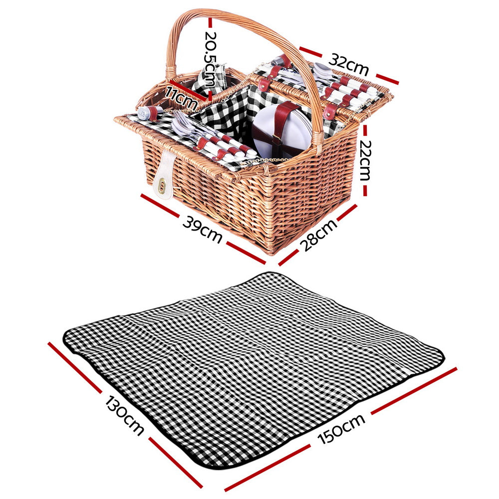 Alfresco 4 Person Picnic Basket Set Basket Outdoor Insulated Blanket Deluxe Tristar Online