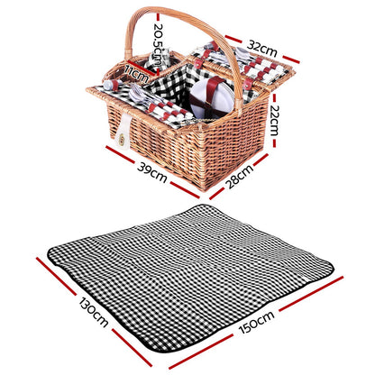 Alfresco 4 Person Picnic Basket Set Basket Outdoor Insulated Blanket Deluxe Tristar Online