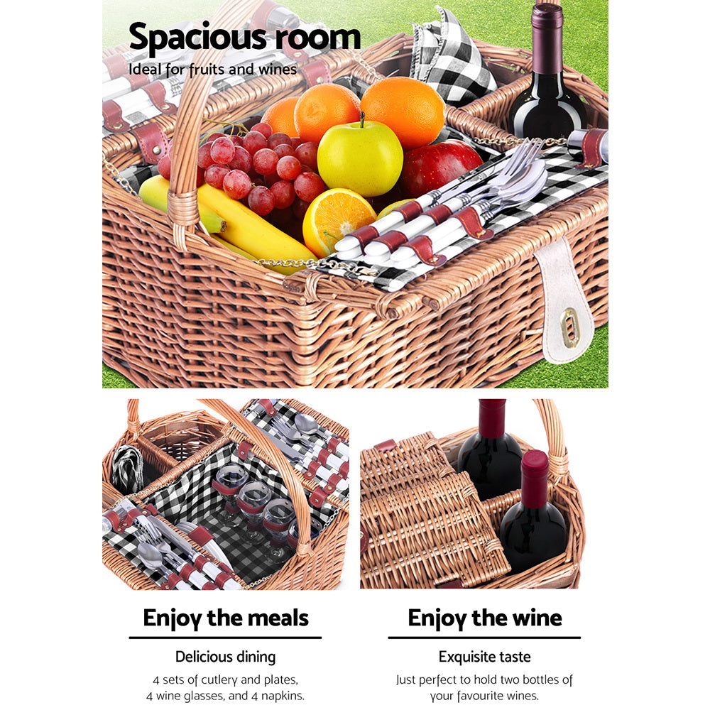 Alfresco 4 Person Picnic Basket Set Basket Outdoor Insulated Blanket Deluxe Tristar Online