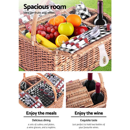 Alfresco 4 Person Picnic Basket Set Basket Outdoor Insulated Blanket Deluxe Tristar Online