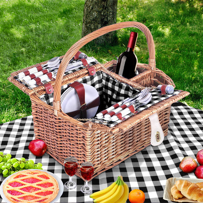 Alfresco 4 Person Picnic Basket Set Basket Outdoor Insulated Blanket Deluxe Tristar Online