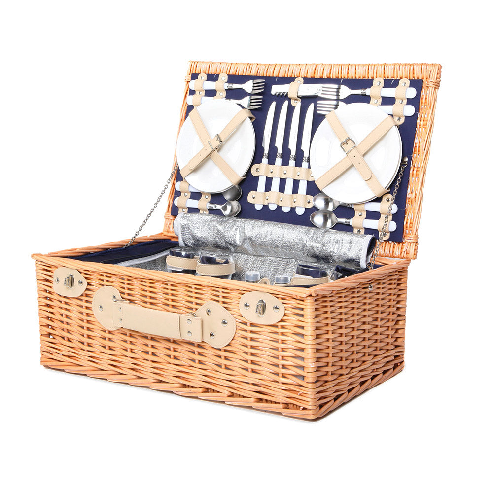 Alfresco 4 Person Picnic Basket Wicker Set Baskets Outdoor Insulated Blanket Navy Tristar Online
