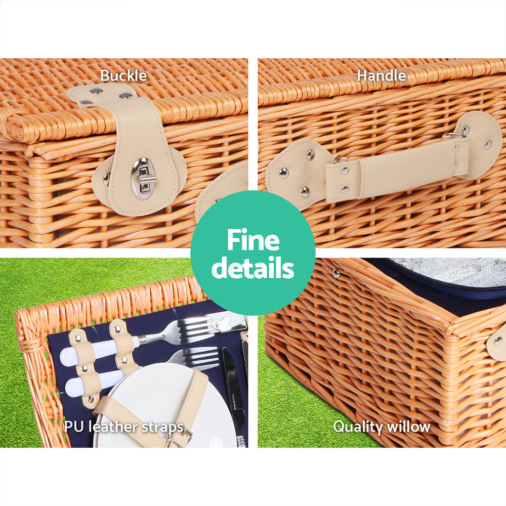 Alfresco 4 Person Picnic Basket Wicker Set Baskets Outdoor Insulated Blanket Navy Tristar Online
