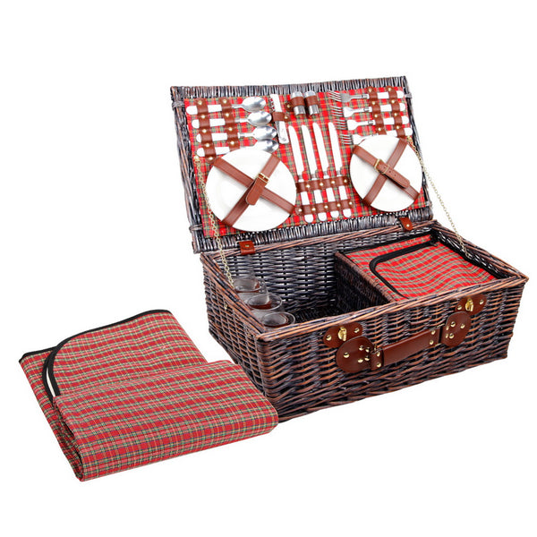 Alfresco 4 Person Picnic Basket Wicker Picnic Set Outdoor Insulated Blanket Tristar Online