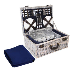 Alfresco 6 Person Picnic Basket Set Cooler Bag Wicker PU Fastening Straps Plates Tristar Online