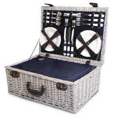 Alfresco 6 Person Picnic Basket Set Cooler Bag Wicker PU Fastening Straps Plates Tristar Online