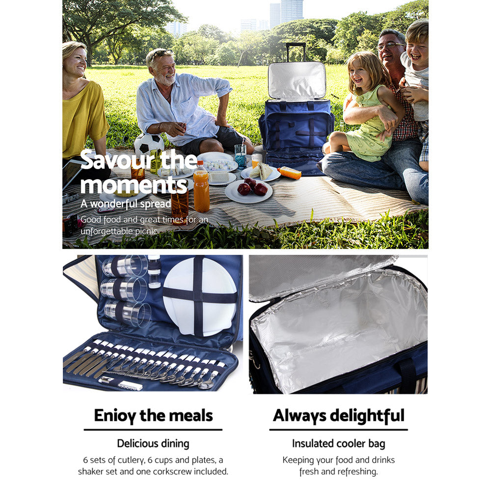 Alfresco 6 Person Picnic Basket Set Picnic Bag Cooler Wheels Insulated Bag Tristar Online