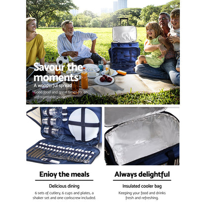 Alfresco 6 Person Picnic Basket Set Picnic Bag Cooler Wheels Insulated Bag Tristar Online