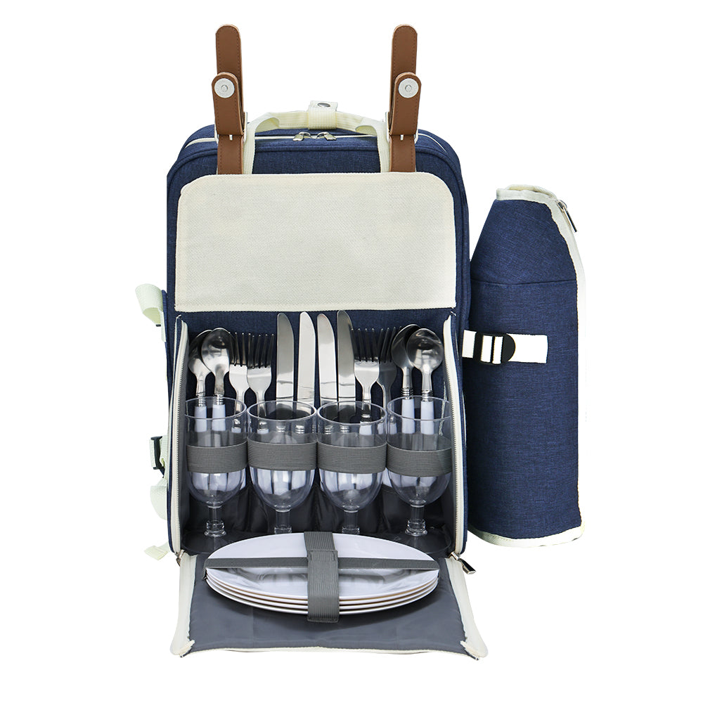 Alfresco Picnic Basket Backpack Set Cooler Bag 4 Person Outdoor Liquor Blue Tristar Online