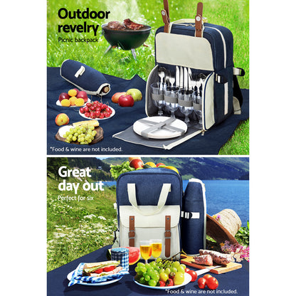 Alfresco Picnic Basket Backpack Set Cooler Bag 4 Person Outdoor Liquor Blue Tristar Online