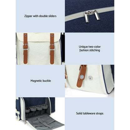 Alfresco Picnic Basket Backpack Set Cooler Bag 4 Person Outdoor Liquor Blue Tristar Online