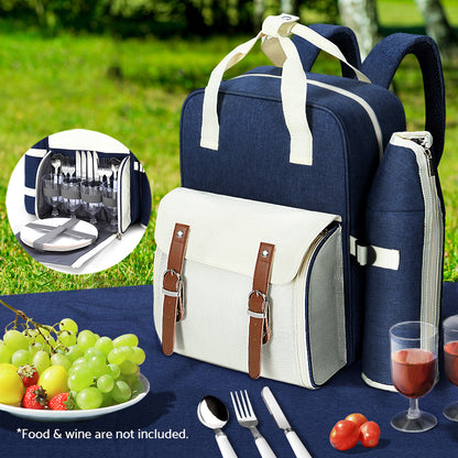 Alfresco Picnic Basket Backpack Set Cooler Bag 4 Person Outdoor Liquor Blue Tristar Online