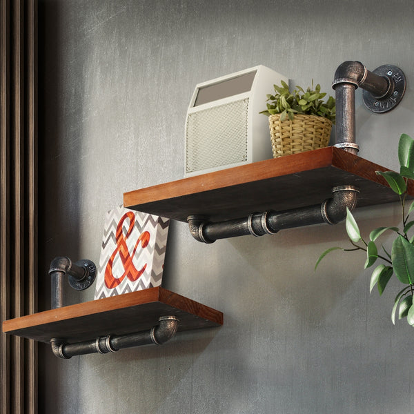 Artiss Wall Shelves Rustic Bookshelf Retro Display Shelves Industrial DIY Pipe Shelf Floating Brackets Tristar Online