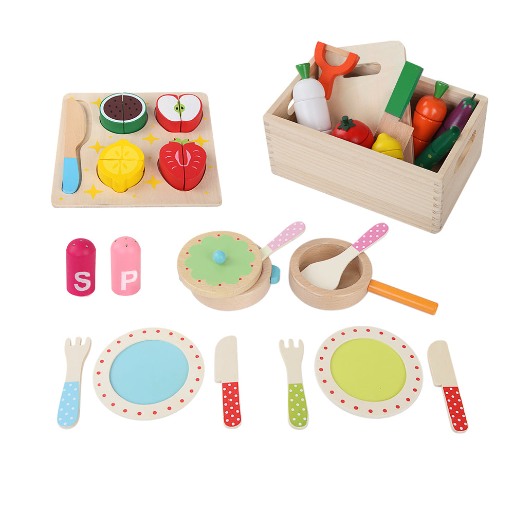 Keezi Kids Pretend Play Food Kitchen Wooden Toys Childrens Cooking Utensils Food Tristar Online