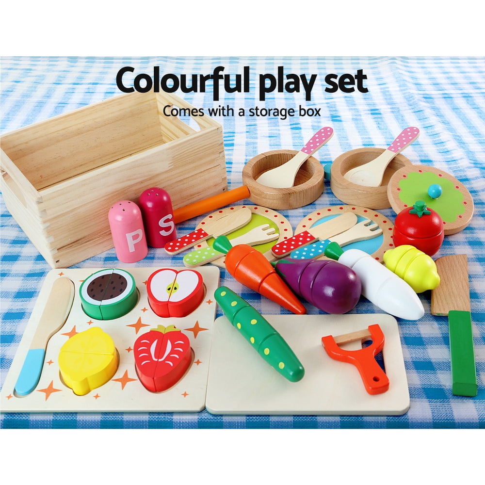 Keezi Kids Pretend Play Food Kitchen Wooden Toys Childrens Cooking Utensils Food Tristar Online