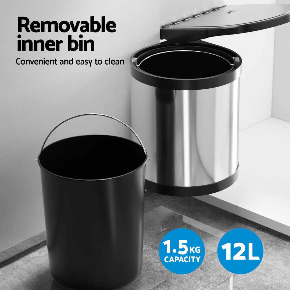 Cefito Kitchen Swing Out Pull Out Bin Stainless Steel Garbage Rubbish Can 12L Tristar Online
