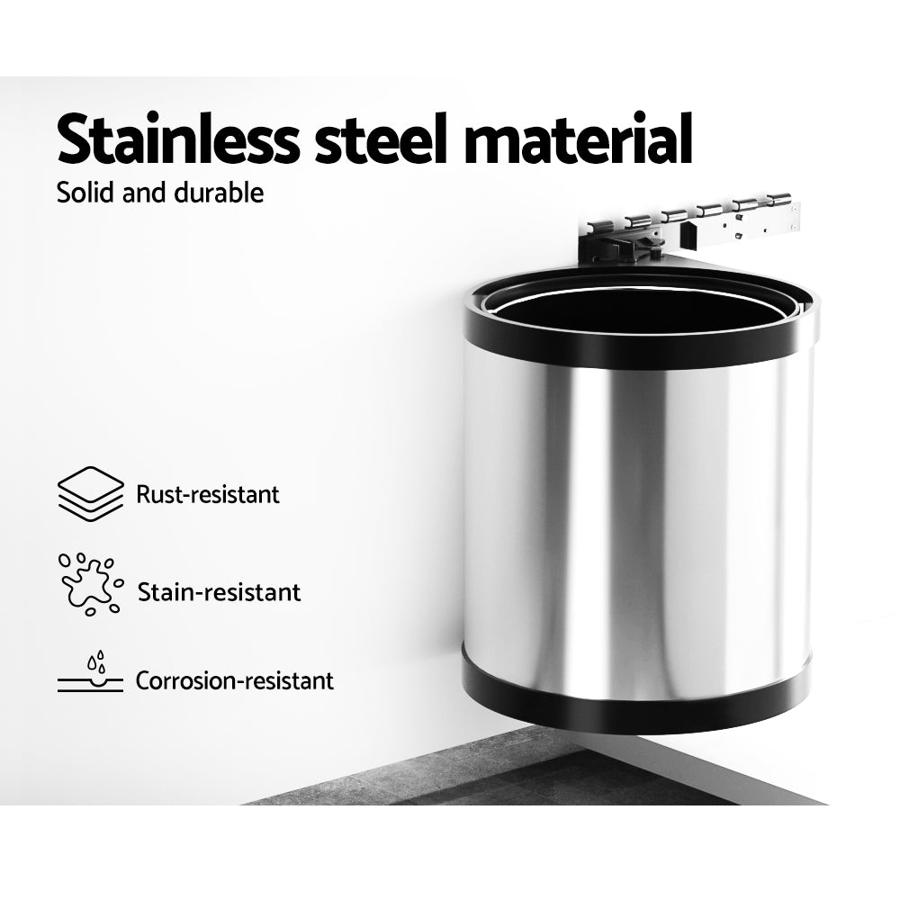 Cefito Kitchen Swing Out Pull Out Bin Stainless Steel Garbage Rubbish Can 12L Tristar Online