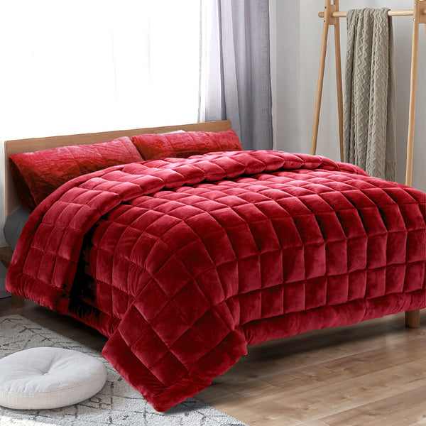 Giselle Bedding Faux Mink Quilt Queen Size Burgundy Tristar Online