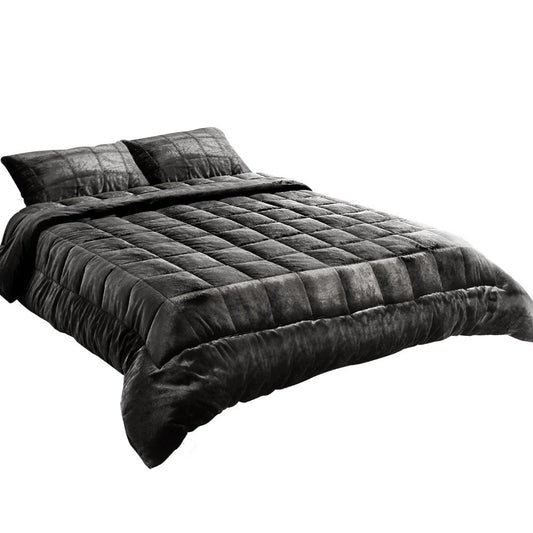 Giselle Bedding Faux Mink Quilt Queen Size Charcoal Tristar Online