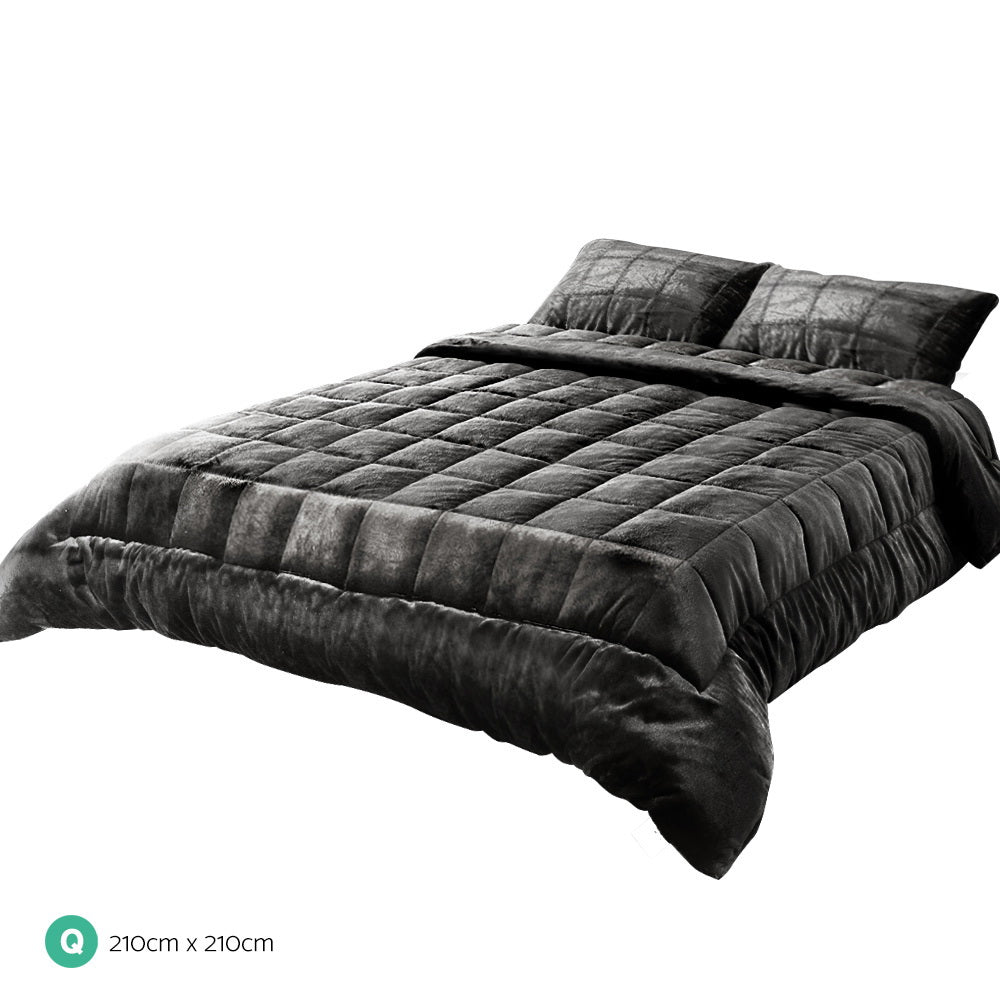 Giselle Bedding Faux Mink Quilt Queen Size Charcoal Tristar Online