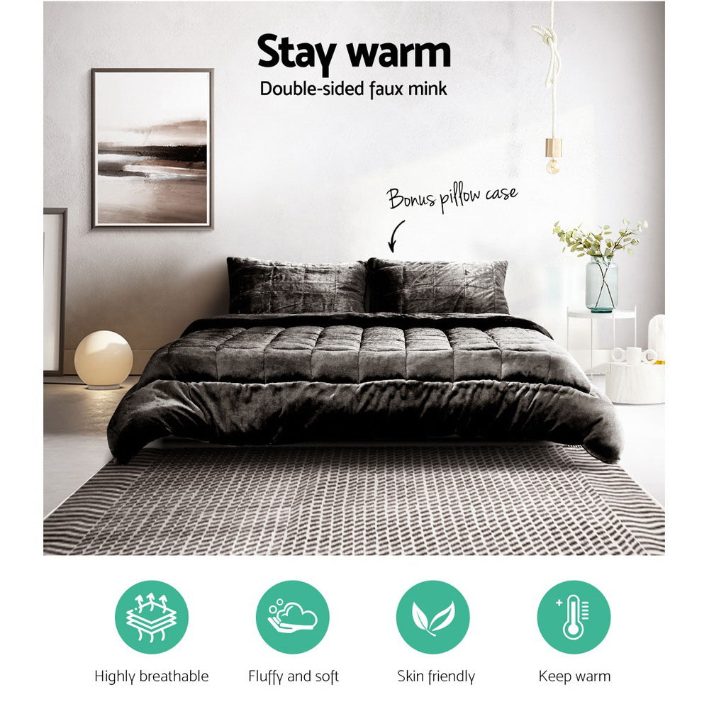 Giselle Bedding Faux Mink Quilt Queen Size Charcoal Tristar Online