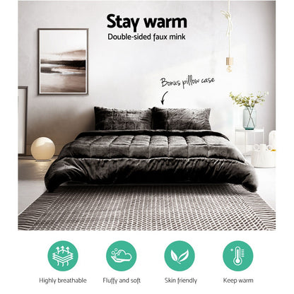 Giselle Bedding Faux Mink Quilt Queen Size Charcoal Tristar Online