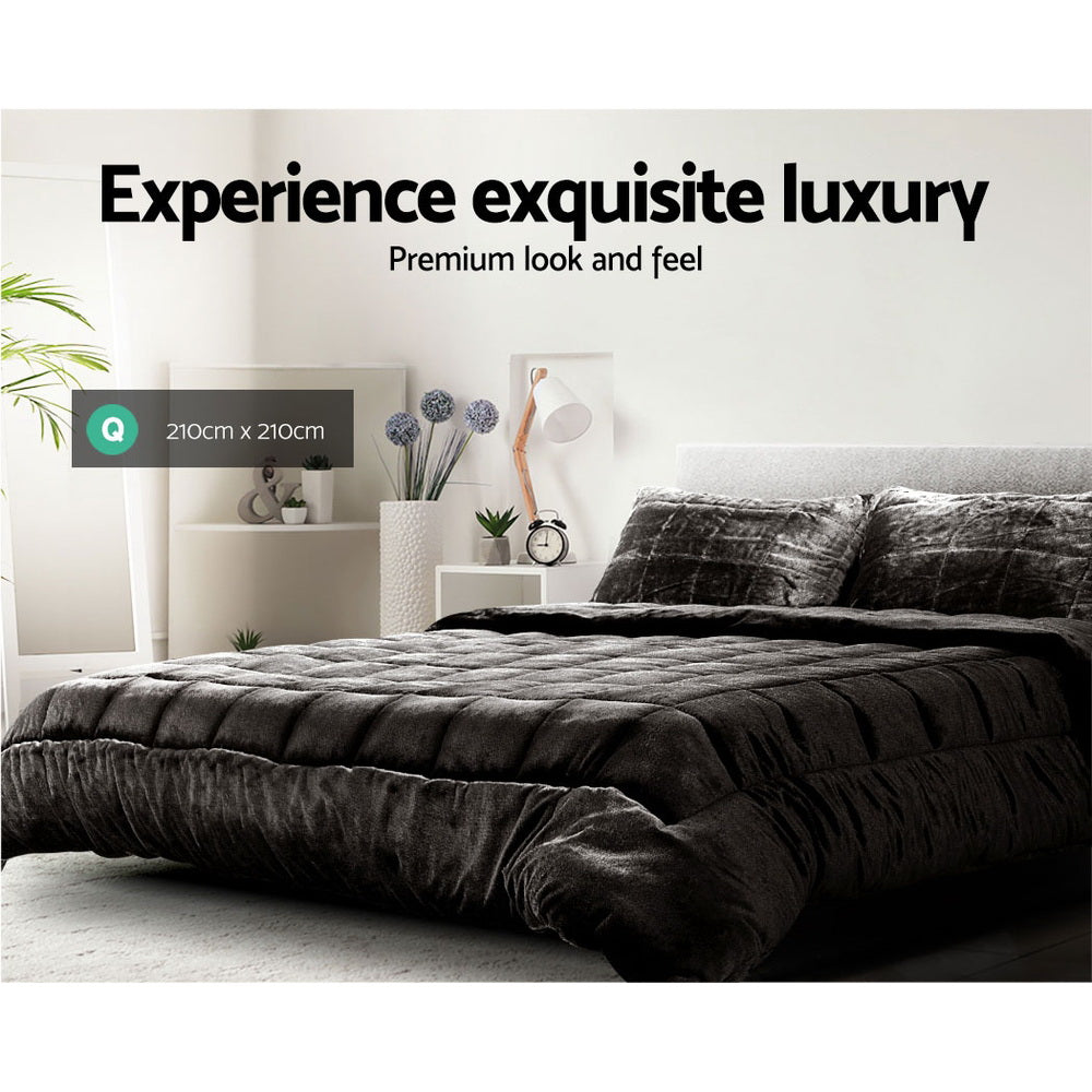 Giselle Bedding Faux Mink Quilt Queen Size Charcoal Tristar Online