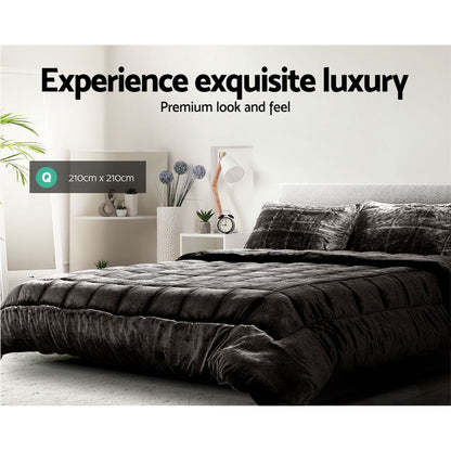 Giselle Bedding Faux Mink Quilt Queen Size Charcoal Tristar Online
