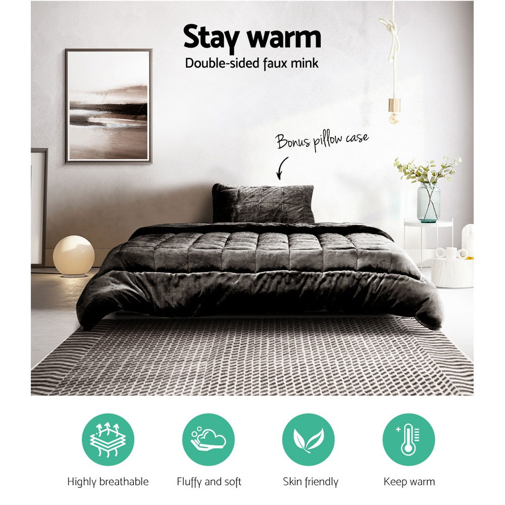 Giselle Bedding Faux Mink Quilt Single Size Charcoal Tristar Online