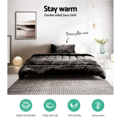 Giselle Bedding Faux Mink Quilt Single Size Charcoal Tristar Online