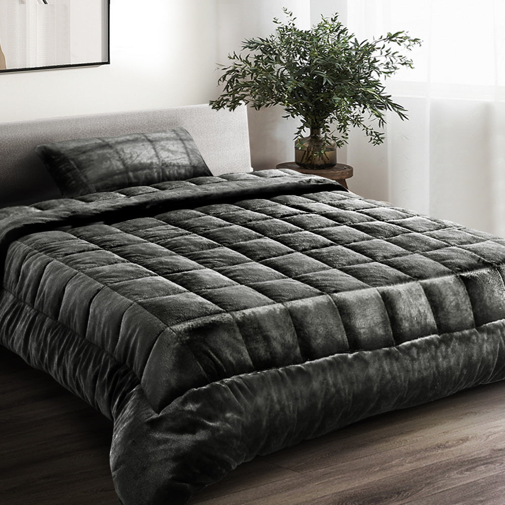 Giselle Bedding Faux Mink Quilt Single Size Charcoal Tristar Online