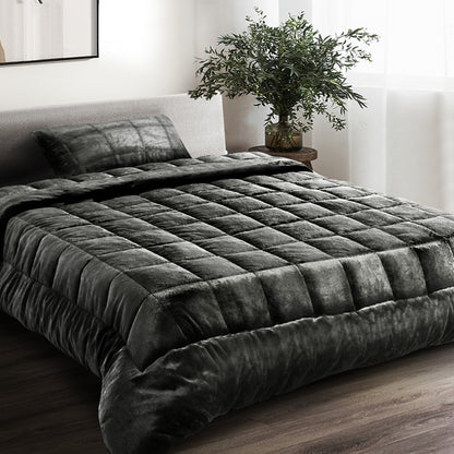 Giselle Bedding Faux Mink Quilt Single Size Charcoal Tristar Online